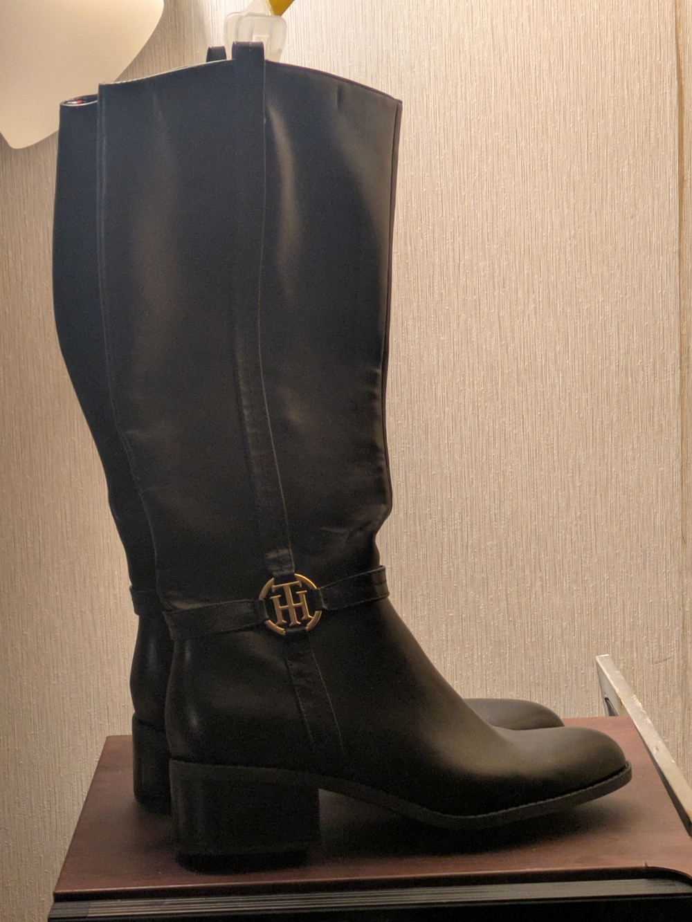 Tommy Hilfiger Black Leather Knee-High Boots